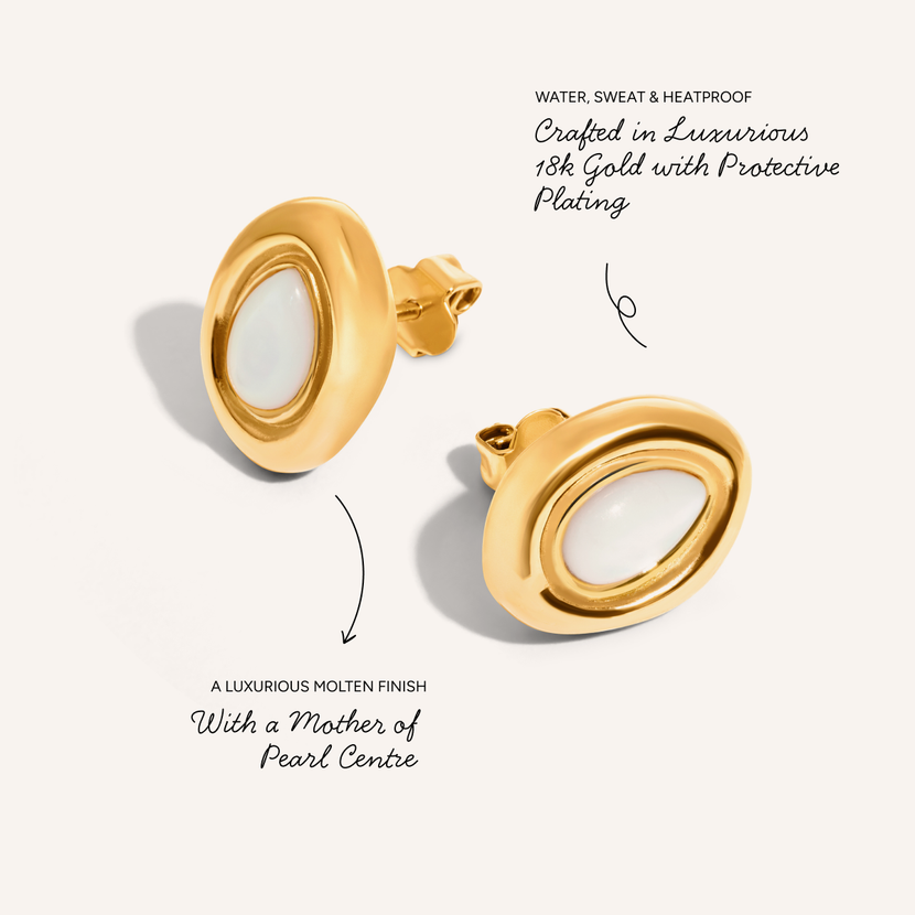 Pearl Molten Stud Earrings (Gold)