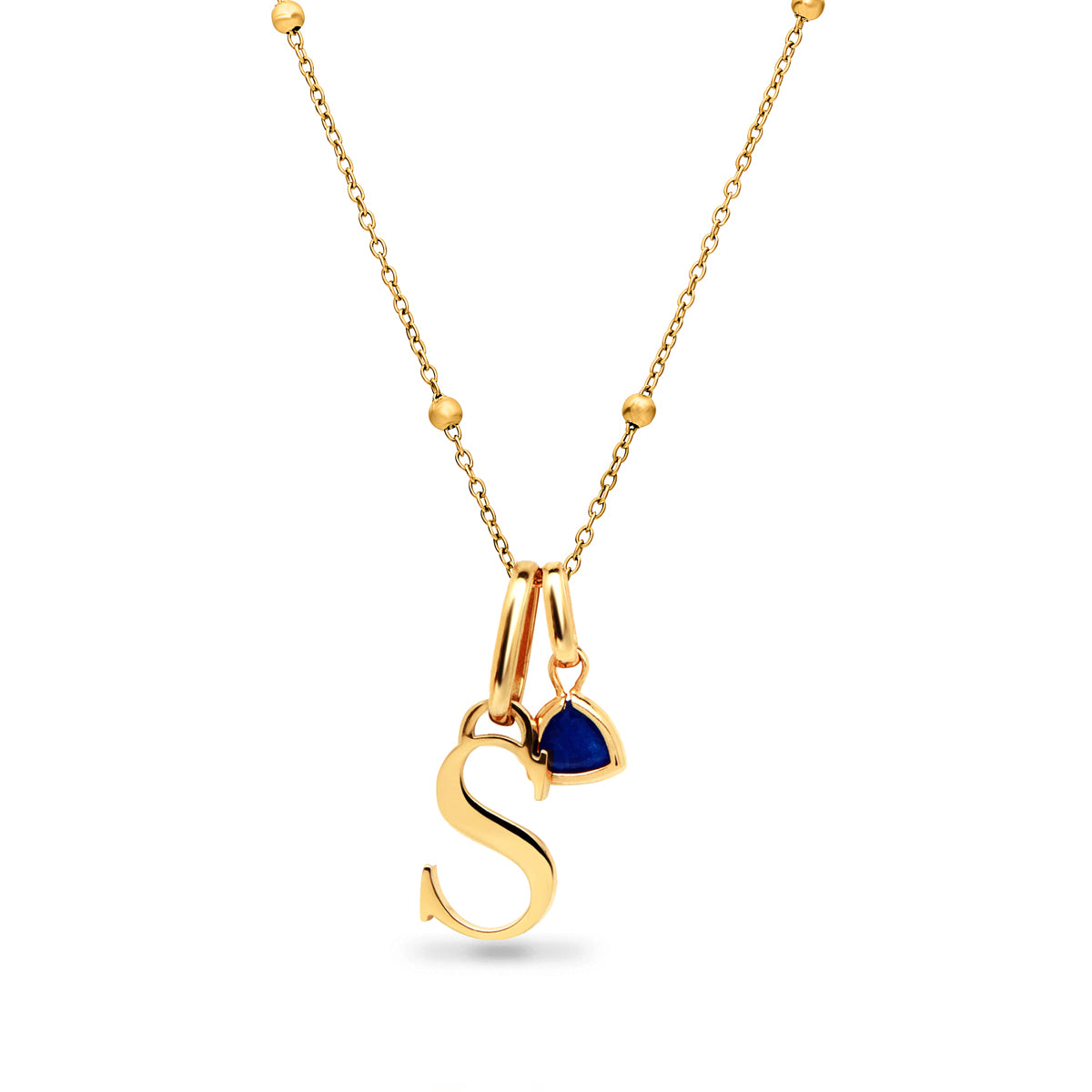 Personalised Initial Droplet Birthstone Necklace (Gold)