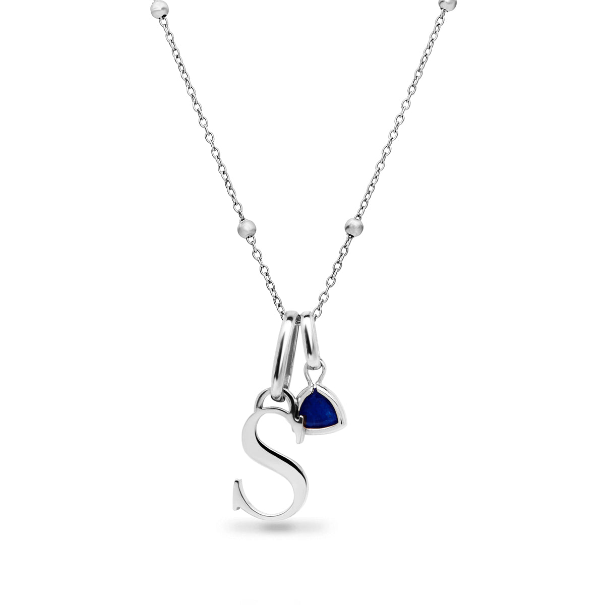 Personalised Initial Droplet Birthstone Necklace (Silver)