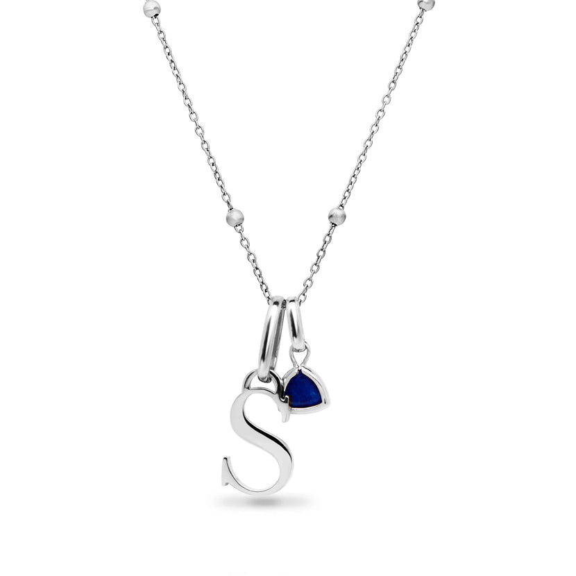 Personalised Initial & Droplet Birthstone Necklace (Silver)
