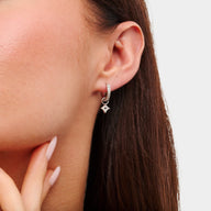 Moon and Back Star Huggie Hoop Earrings (Silver)