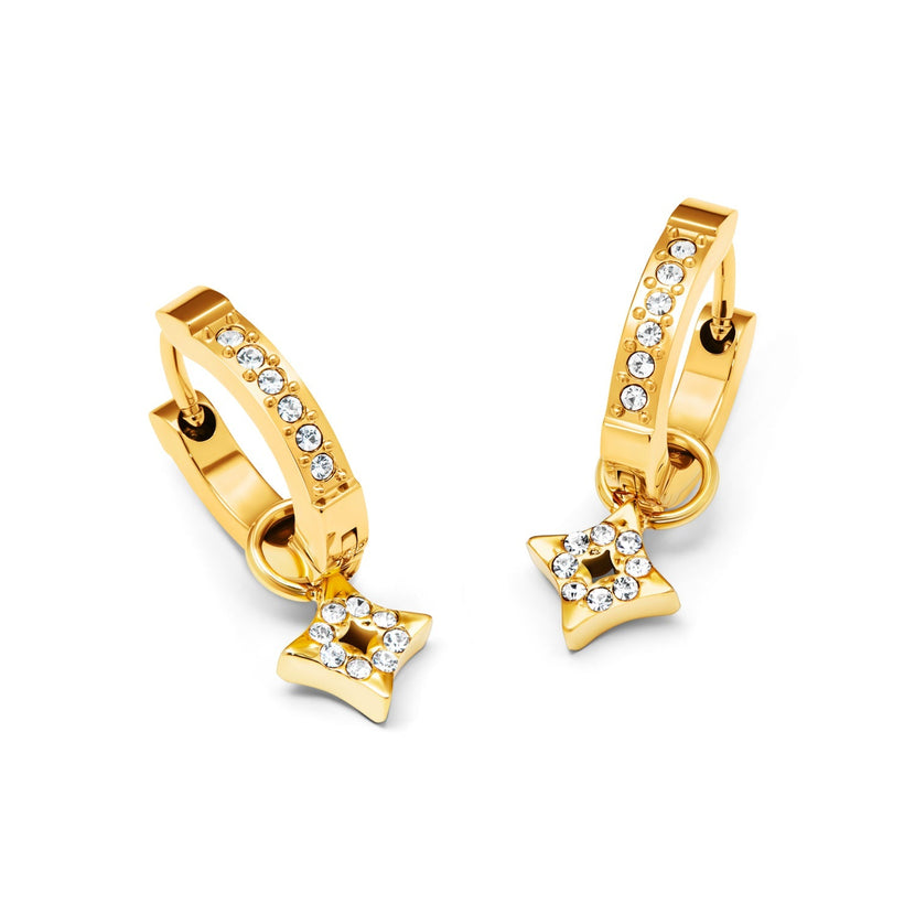 Moon and Back Star Huggie Hoop Earrings (Gold)