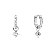 Moon and Back Star Huggie Hoop Earrings (Silver)