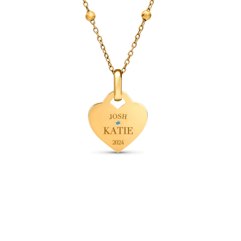 Blue Crystal Heart Token Necklace (Gold)