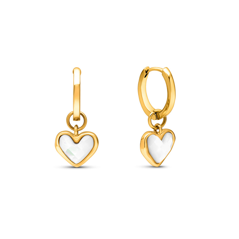 Mother of Pearl Heart Huggie Earrings (Gold) - Test