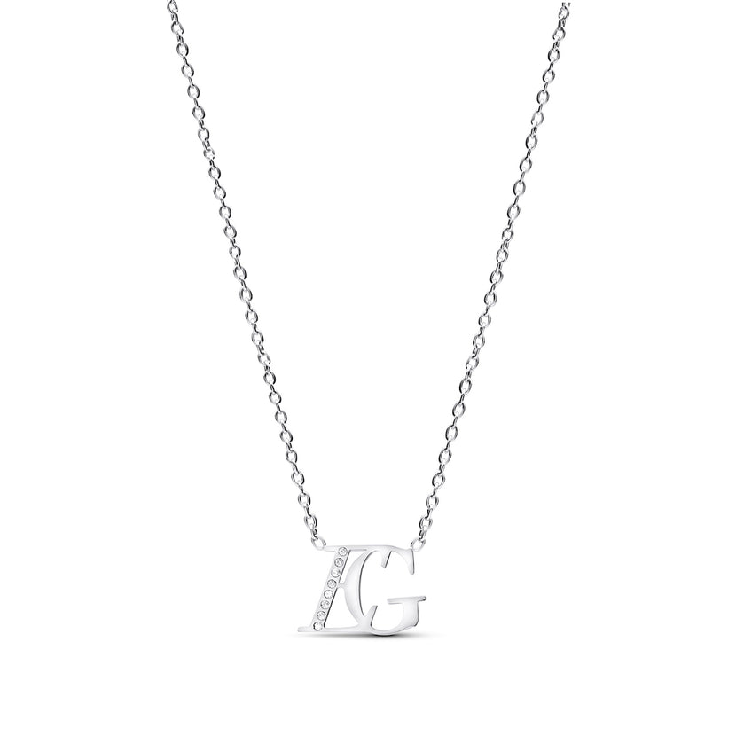 Double Initial Crystal Necklace (Silver)
