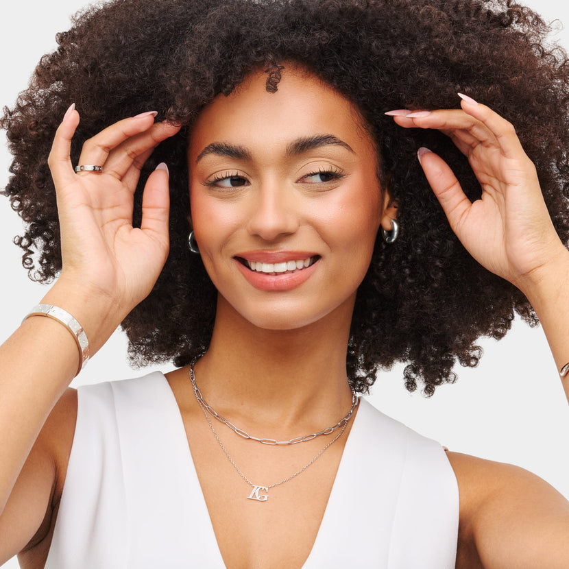 Double Initial Crystal Necklace (Silver)