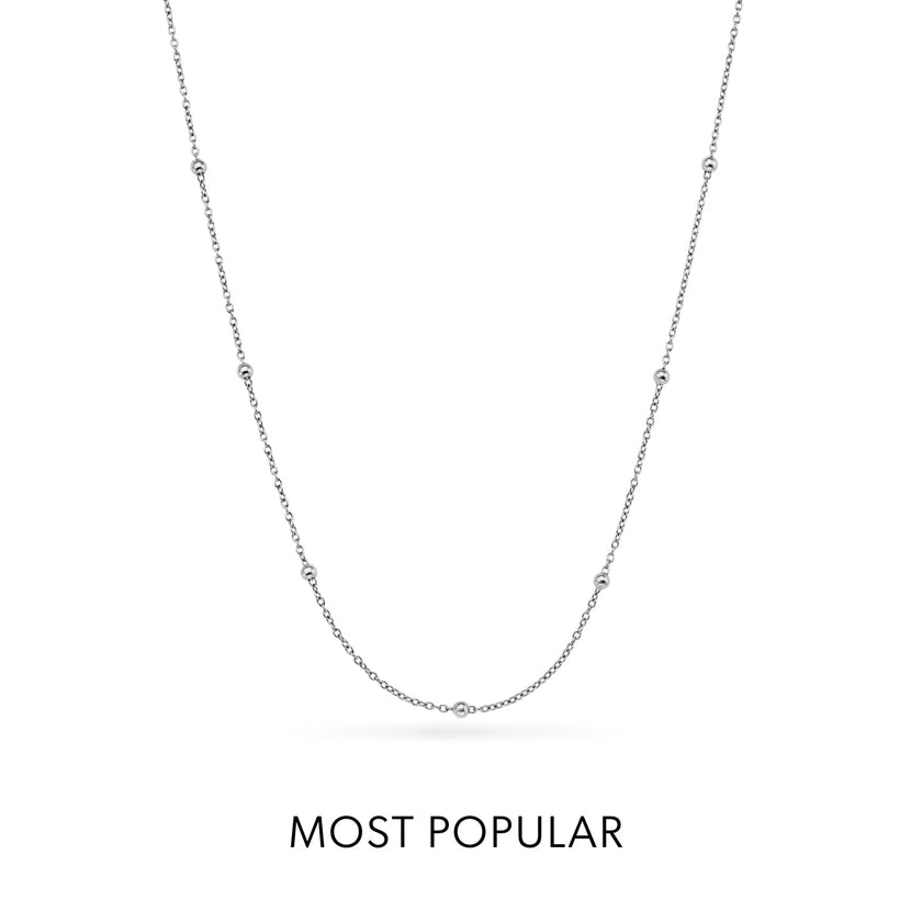 Layering Sphere Chain Necklace 16-18 in (Silver) - Sterling Silver