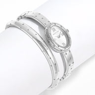 Polka Dot Crystal Watch & Bangle Set (Silver)