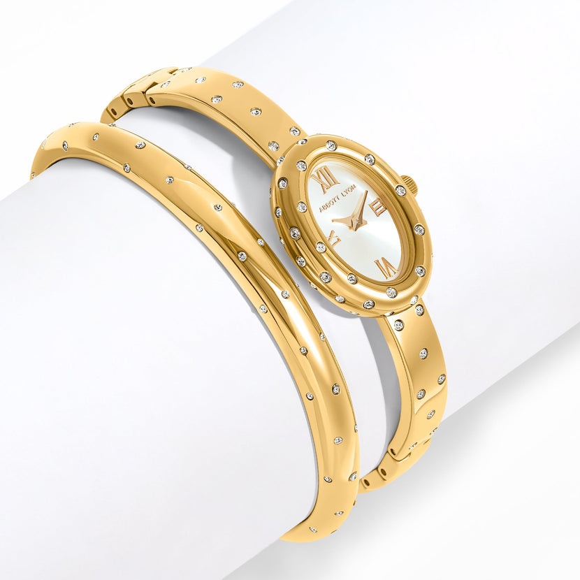 Polka Dot Crystal Watch & Bangle Set (Gold)