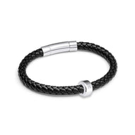 Men's Black Bonded Leather Engravable Bracelet (Silver)