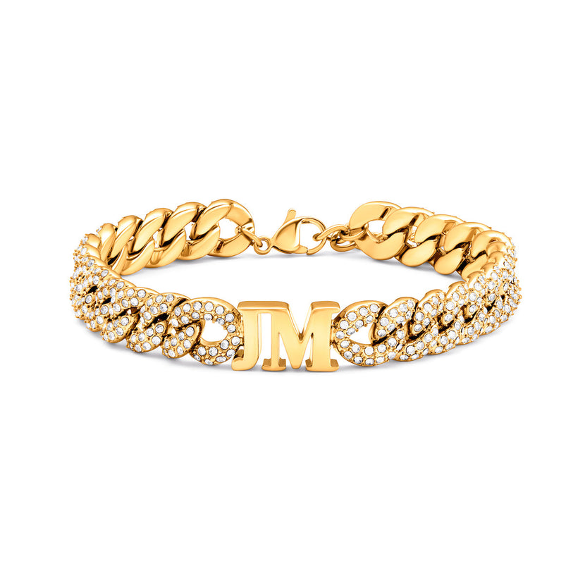Pavé Initial Curb Bracelet (Gold)