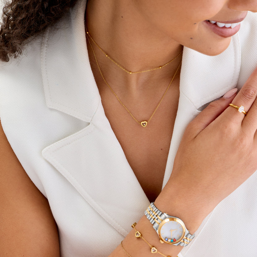 Floating Crystal Heart Necklace (Gold)
