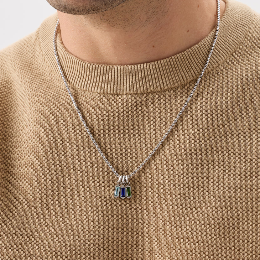 Men's Intersection Birthstone Necklace (Silver)