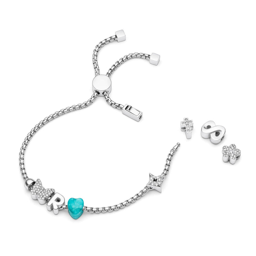 Moon and Back Star Bracelet Charm (Silver)