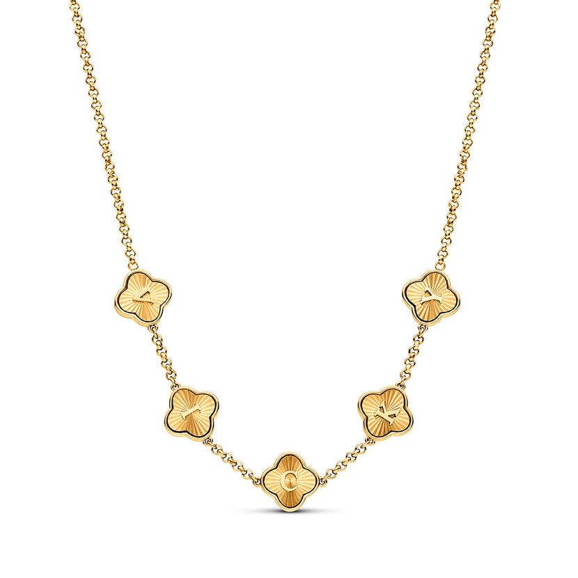 Textured Clover Custom Name Necklace (Gold)