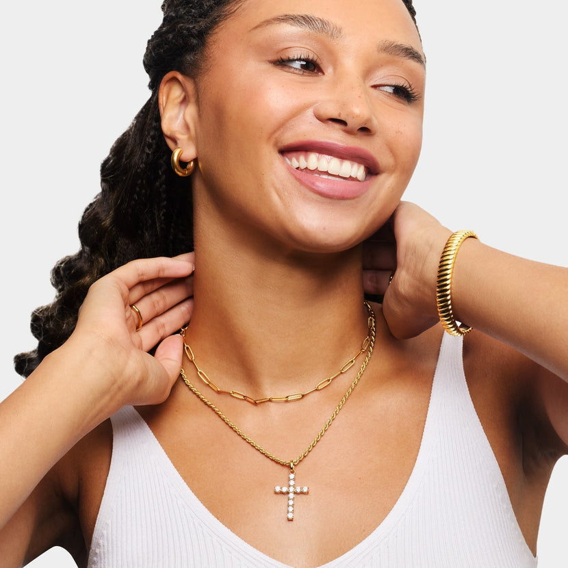 La Croix Crystal Cross Pendant (Gold)