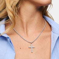 La Croix Crystal Cross Necklace (Silver)
