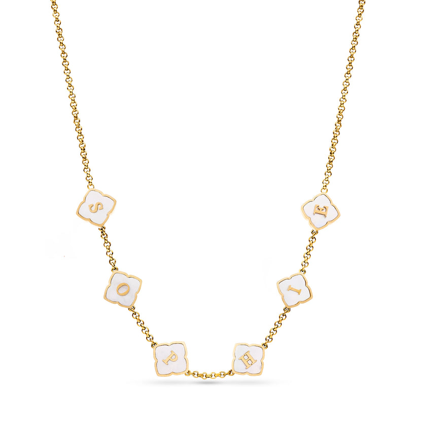 Pearl Clover Custom Name Necklace (Gold)