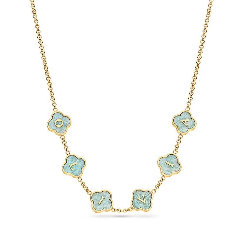 Amazonite Clover Custom Name Necklace (Gold)