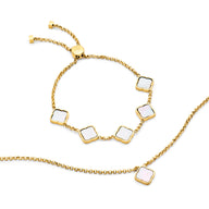 Pearl Clover Necklace & Bracelet Set (Gold)