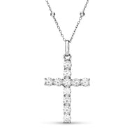 La Croix Crystal Cross Necklace (Silver)