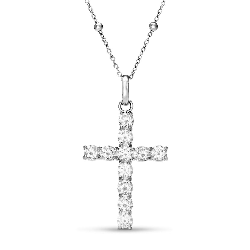 La Croix Crystal Cross Necklace (Silver)