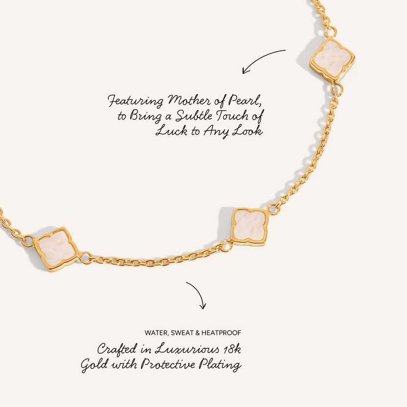 Fine Mini Pearl & Fluted Clover Bracelet Set (Gold)