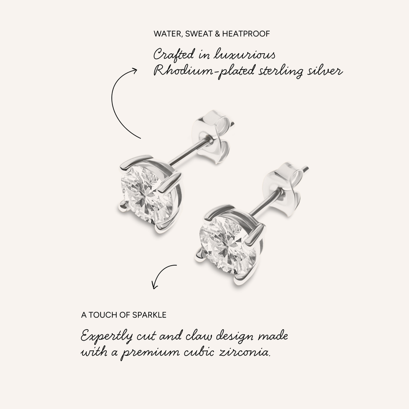 Round Solitaire Stud Earrings 1ct (Silver)