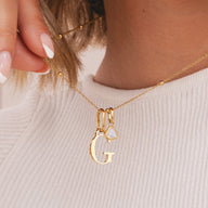 Personalised Initial & Droplet Birthstone Necklace - Gold