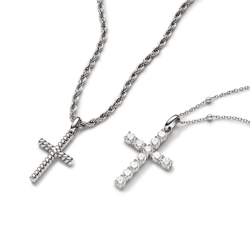 La Croix Crystal Cross Necklace (Silver)