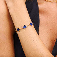 Blue Lace Agate Multi Clover Bracelet (Gold)