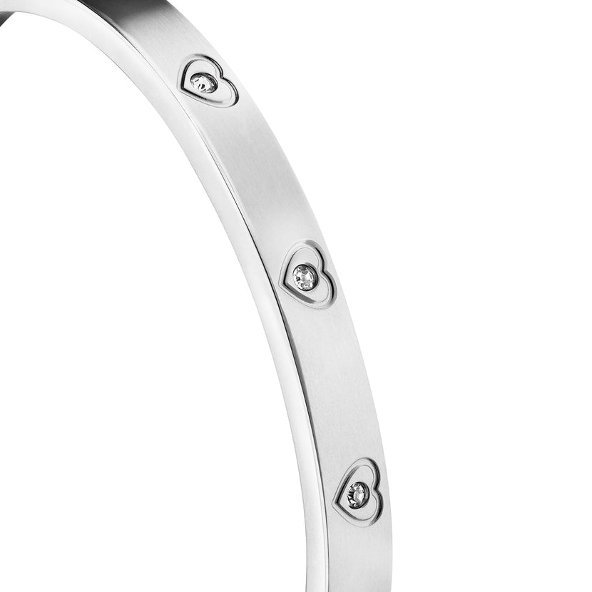Statement Crystal Heart Bangle (Silver)