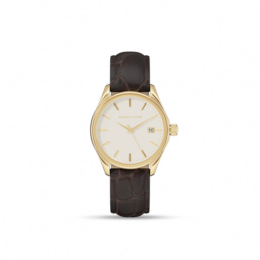 Men's 39mm Mayfair Brown Leather Watch (Gold)
