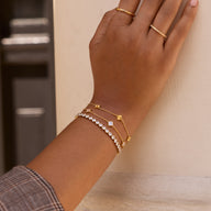 Fine Mini Pearl & Fluted Clover Bracelet Set (Gold)