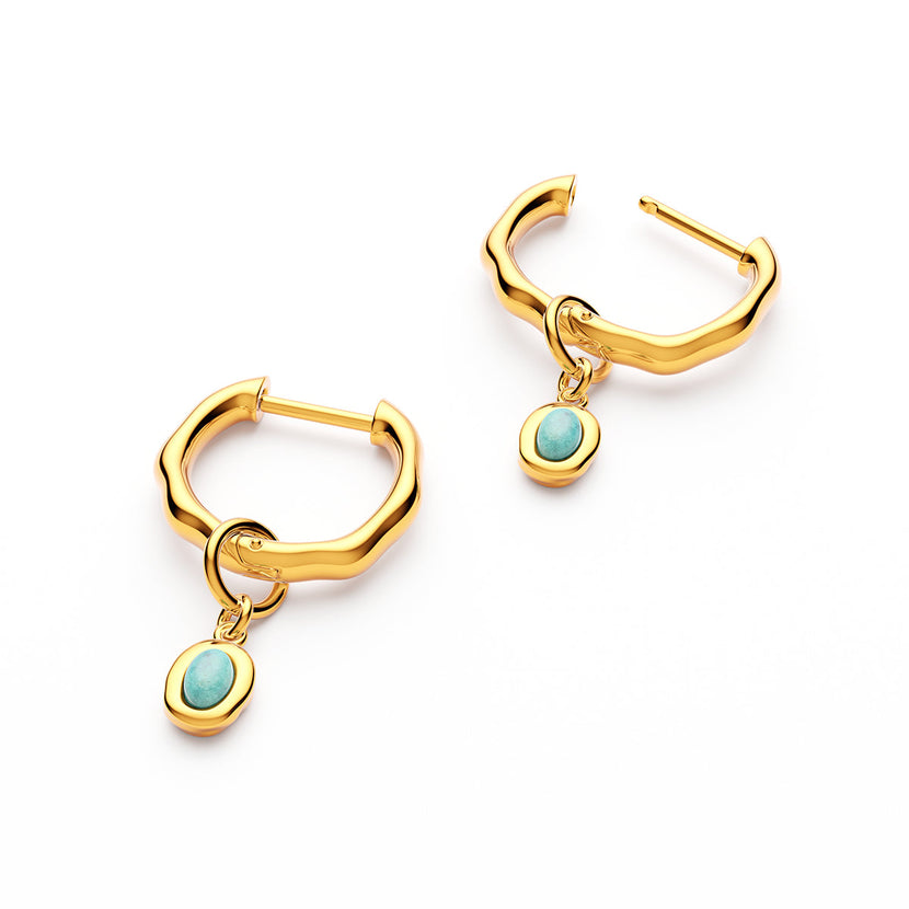 Fine Molten Huggie Earrings (Gold) - Amazonite
