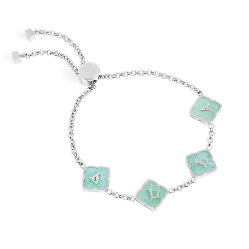 Amazonite Clover Custom Name Bracelet (Silver)