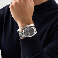 Men's Belgravia Grey 41mm Watch & Memento Cuff Bangle Set (Silver)
