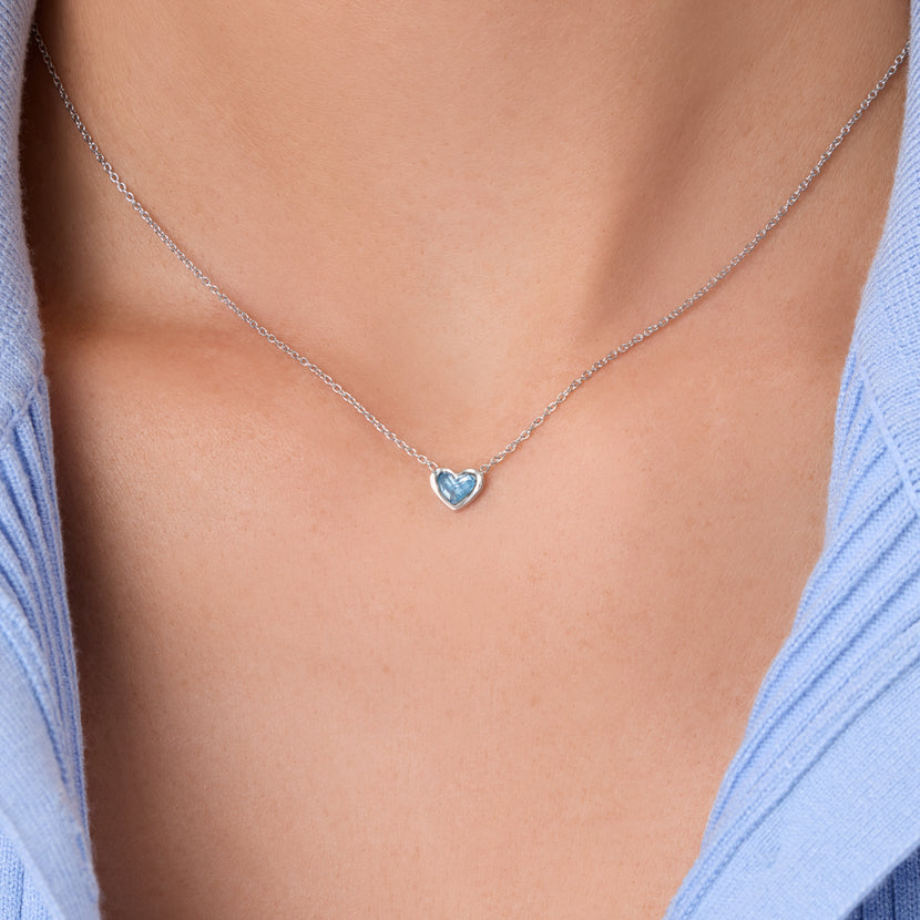 Mini Heart Birthstone Necklace (Silver)