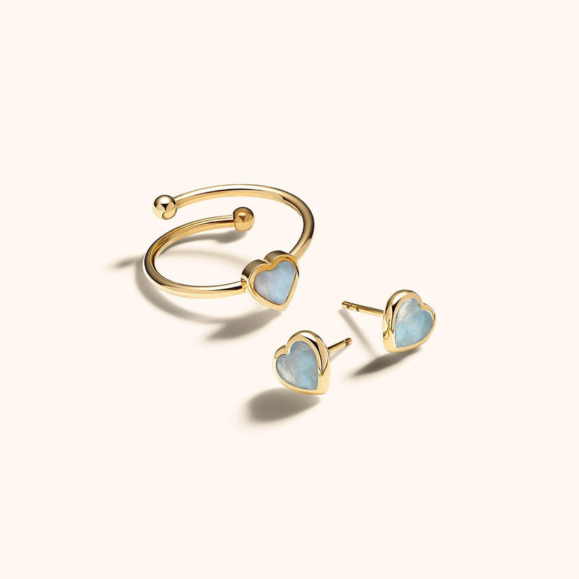 Blue Heart Stud Earrings (Gold)