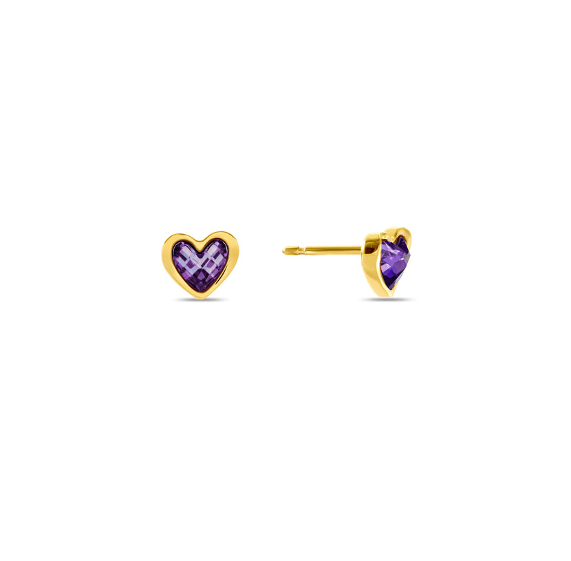 Mini Heart Birthstone Stud Earrings (Gold)
