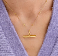 Confetti Birthstone T-bar Necklace (Gold)