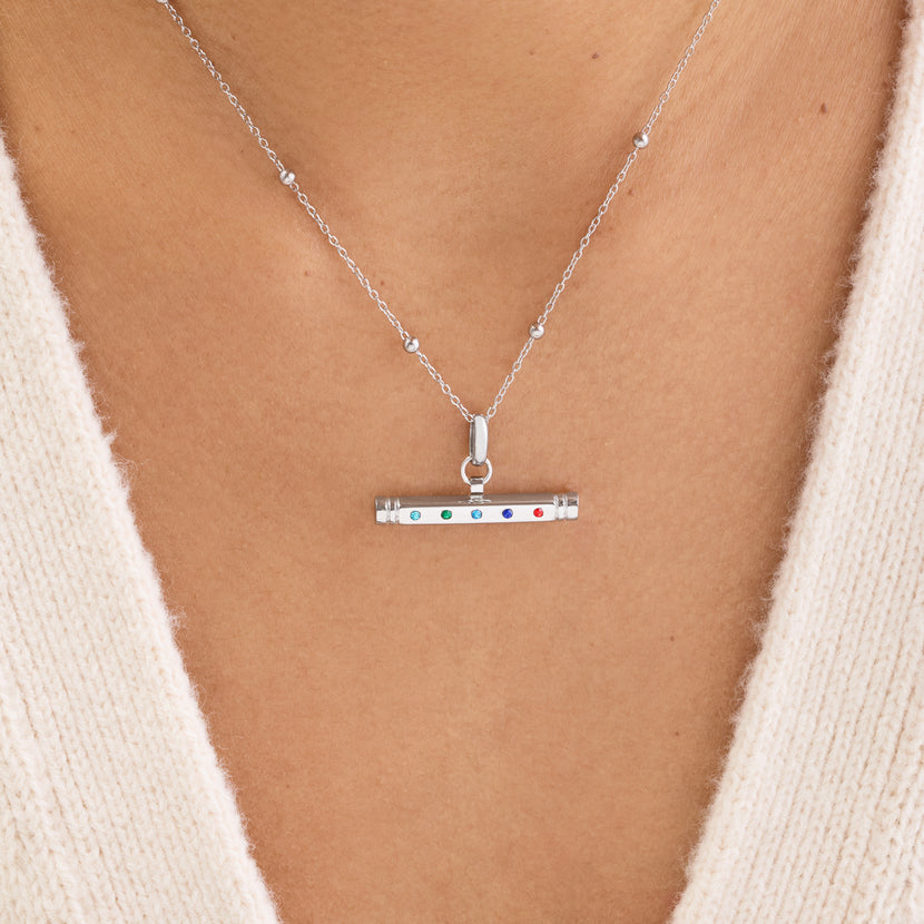 Confetti Birthstone T-bar Necklace (Silver)