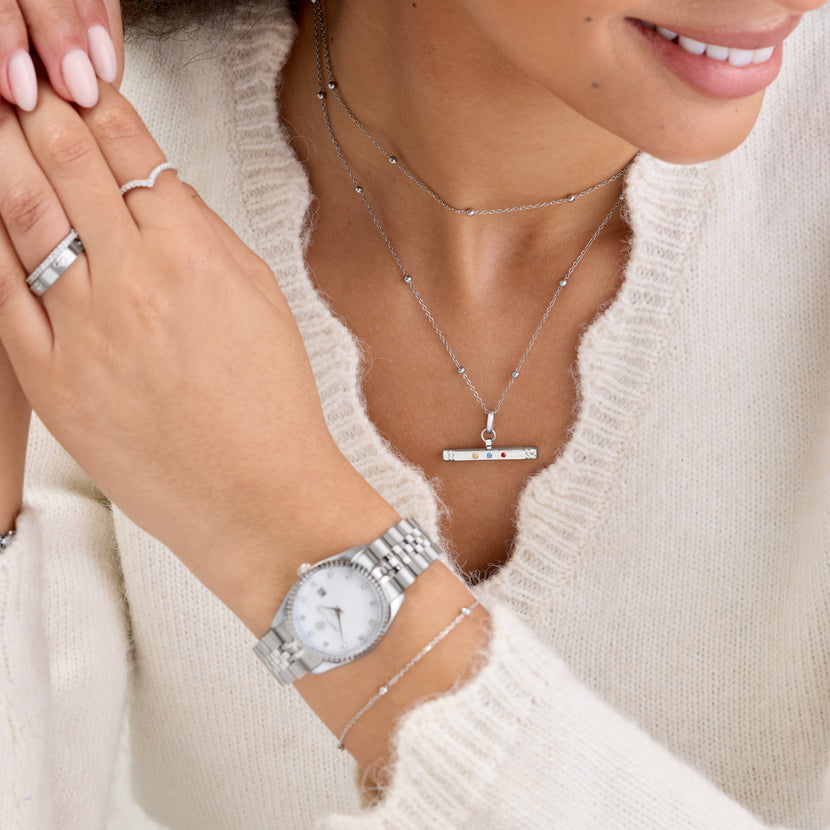 Confetti Birthstone T-bar Necklace (Silver)