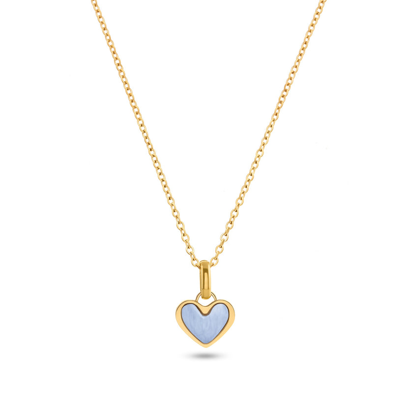 Light Blue Lace Agate Heart Necklace (Gold)