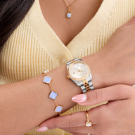 Blue Lace Agate Clover Bracelet (Gold)