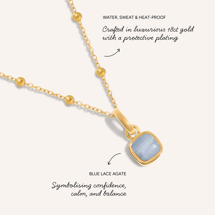 Blue Lace Agate Cushion Necklace (Gold)