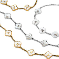Pearl Clover Custom Name Necklace (Silver)