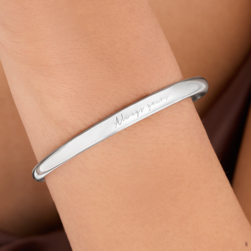 Custom Handwritten Domed Bangle (Silver)