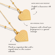Custom Calendar & Fingerprint Heart Necklace (Gold)